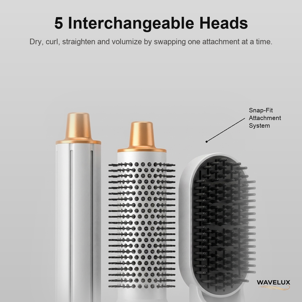 5 interchangeable heads with snap-fit attachment system